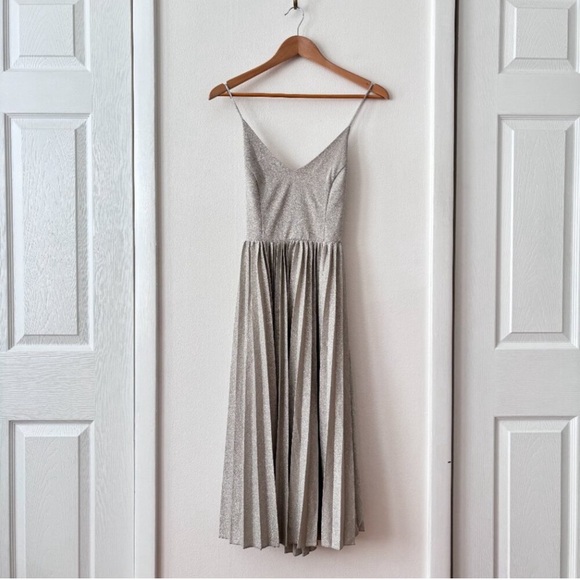 Anthropologie Elevenses Lunar Silver Metallic Pleated Dress - Picture 7 of 7